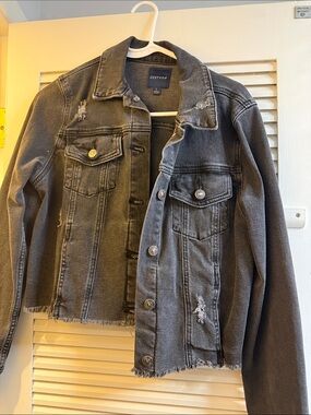 Distressed Gray/black Denim Jacket